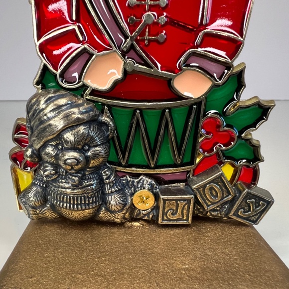 Vintage Stained Glass Christmas Stocking Hook Hanger Nutcracker Drummer Heavy - Picture 5 of 8